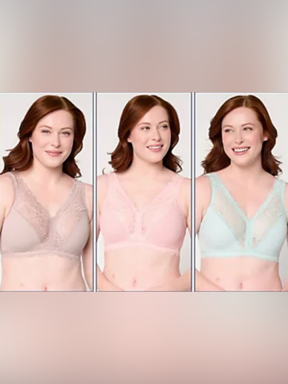 Breezies Soft Support Lace Unlined Wirefree NWT Bra Set Mint, Pink, & Taupe